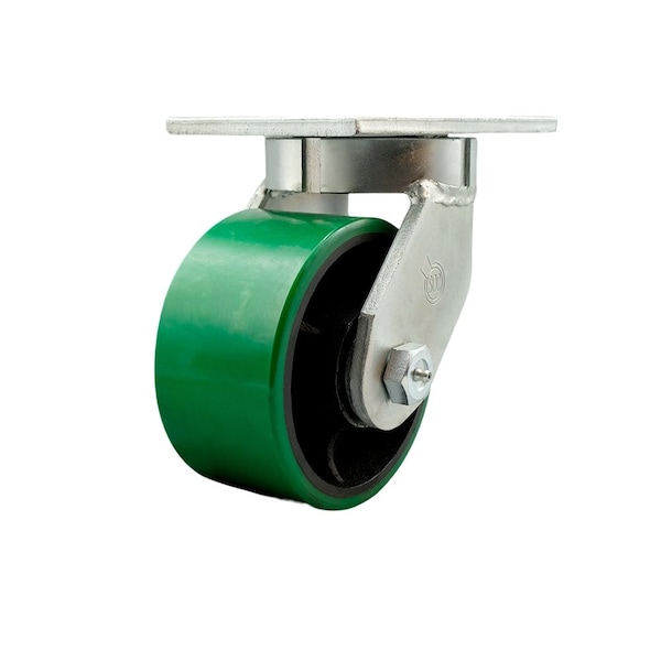 6'' Extra Heavy Duty Green Poly on Cast Iron Wheel Swivel Top Plate Caster